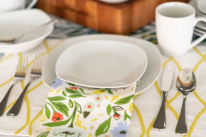 10 Strawberry Street Simply Square 16 Piece Dinnerware Set, Porcelain, White
