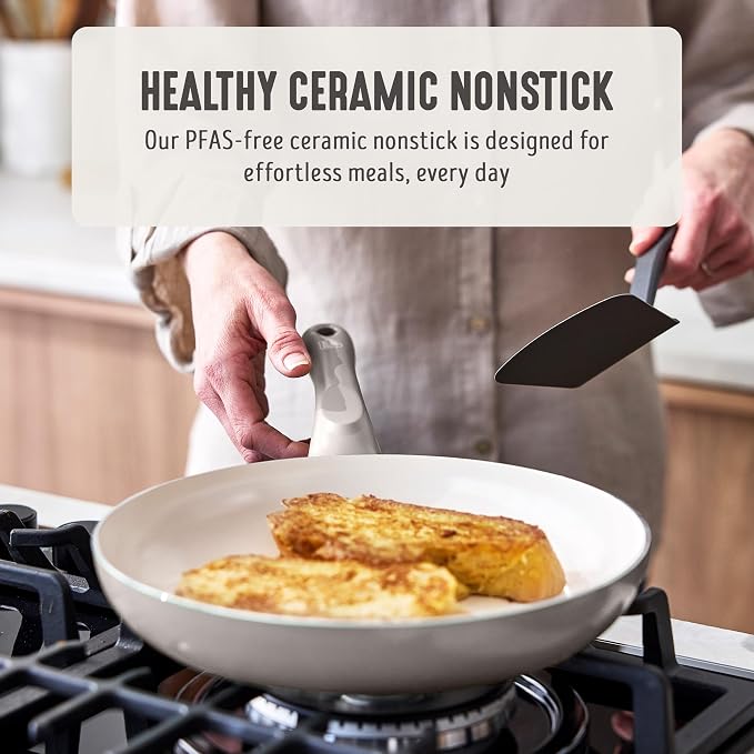 GreenLife 2 Piece (8" & 10") Ceramic Nonstick Skillet Set, Light Gray | PFAS-Free Nonstick Coating, Frying Pans, Omelet Pans, Everyday Pan, Induction Ready, All Stovetop Compatible, Dishwasher Safe