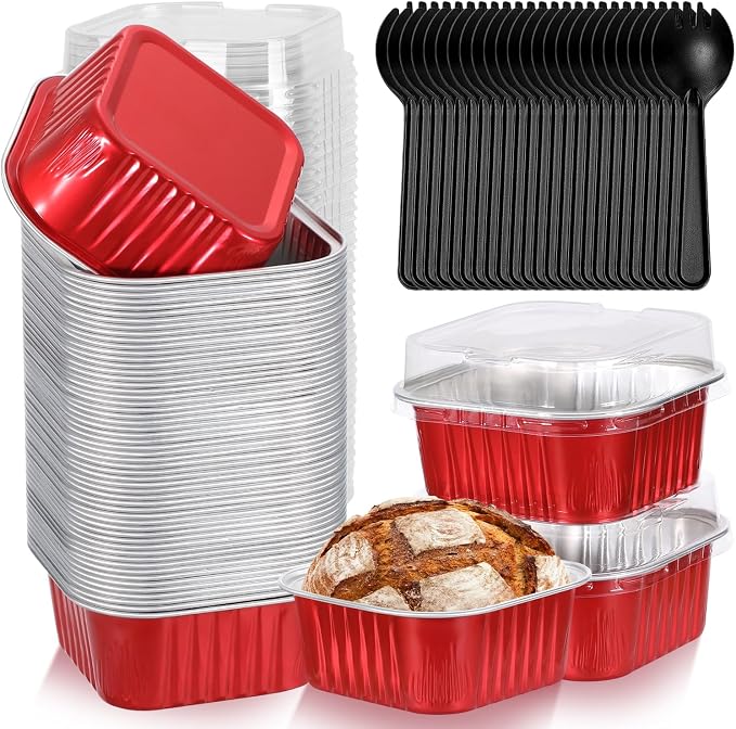 selizo 60 Pack 5oz Mini Disposable Cake Pans with Lids, Aluminum Foil Square Baking Cups, 3.5x3.5 Small Baking Cake Tins Cup Cake Containers with Lids for Individual Cakes