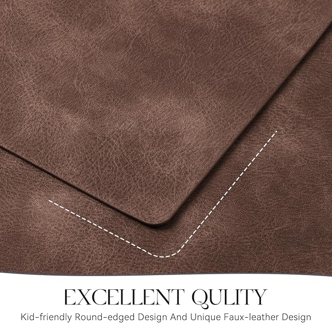 MOSAYT Vinyl Placemats Set of 8-12 X 17 Inch - Faux Leather 100% Waterproof Oil-Proof Wipeable PU Place Mats, Heat Resistant Reversible Table Mats for Kitchen, Dining, Outdoor, Coffee