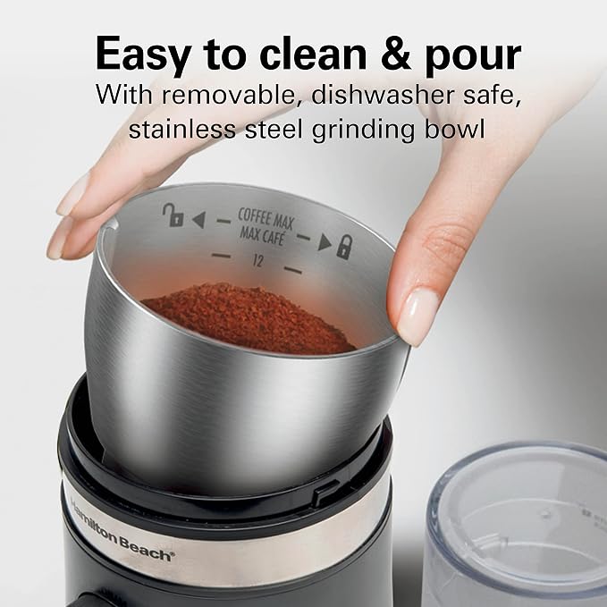 Hamilton Beach Custom Grind Electric Coffee Grinder For Up To 14 Cups | Grinds Coffee Beans, Spices & More | Customizable Grind Settings | Easy-Clean Removable 10 oz. Chamber | Grey | 80396V