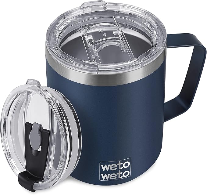 WETOWETO 14 oz Coffee Mug, Vacuum Insulated Camping Mug with Lid, Double Wall Stainless Steel Travel Tumbler Cup, Thermal Coffee Mug, Powder Coated Navy Blue