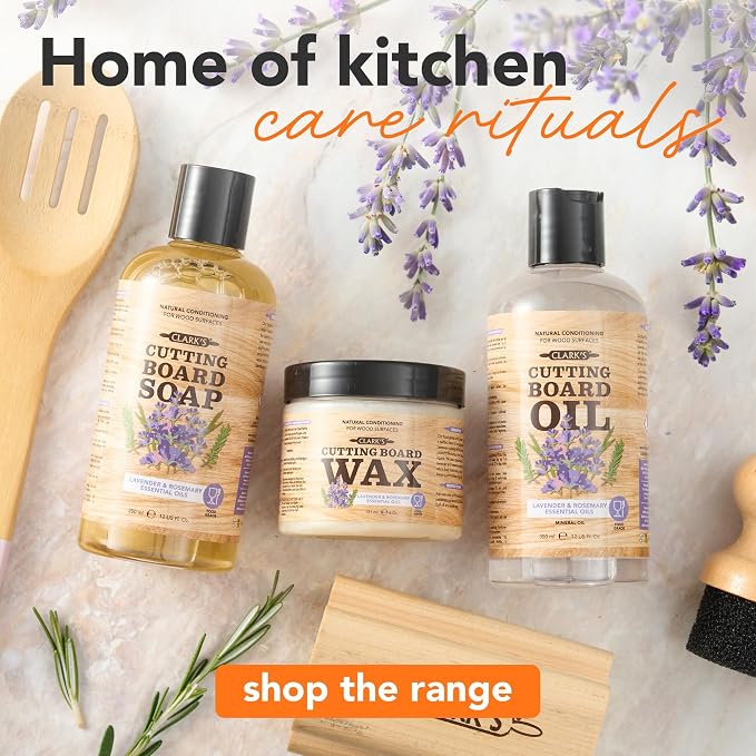 CLARK's Cutting Board Oil 12 oz, Food Grade Mineral Oil with Lavender Scent | Mineral Oil for Wood Cutting Boards, Butcher Blocks, Utensils, Lubricant for Knives. Soak for 2-3 Hours for Optimal Finish