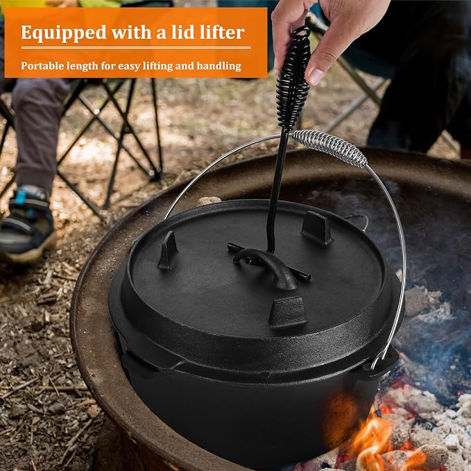 Leonyo 7QT Pre-Seasoned Dutch Oven Camping with Lid Lifter, 2-in-1 Pots | 2-IN-1 Cast Iron Camping Dutch Oven, Heat Conduction & Good Sealing & Heavy Duty