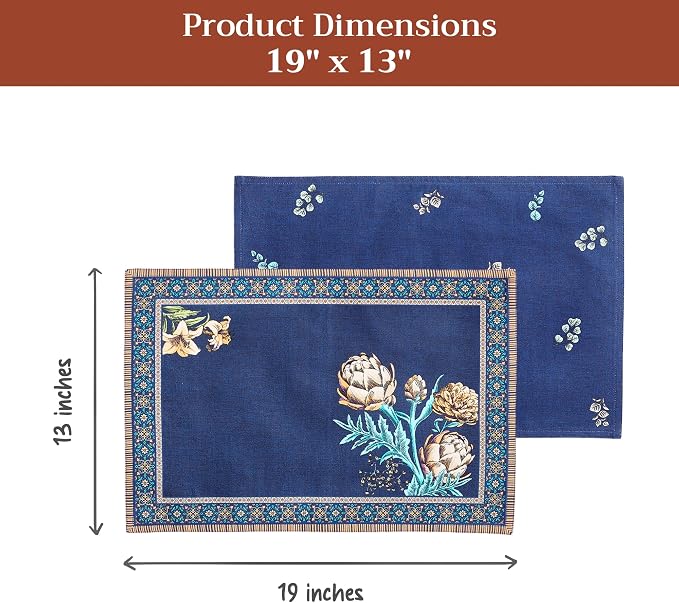 Maison d' Hermine Placemats Set of 4 Reusable 100% Combed Cotton (13"x19") | Cloth Place Mats Washable Table Mats for Kitchen Dining Party Wedding Hotel Home Restaurant Spring Summer - Artichoke