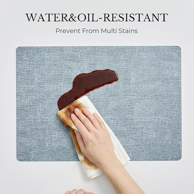 Romanstile Vinyl Placemats Set of 4, Reversible Faux Leather Heat Resistant Wipeable Table Mats, Waterproof Washable Non-Slip Table Placemats for Dining/Kitchen/Outdoor (Grey Sky Blue, 12" x 17")