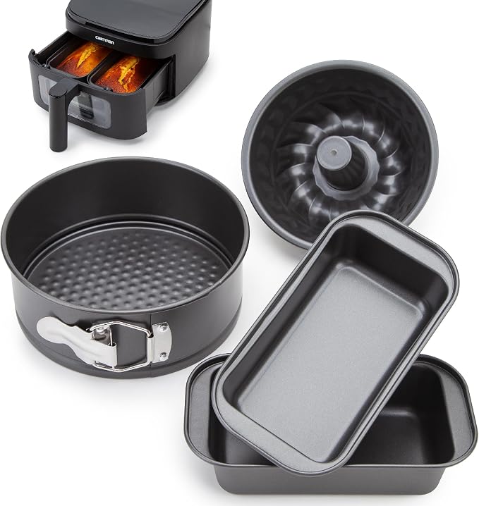 Cartman Air Fryer Pan Set, 4-Piece Nonstick Air Fryer Accessories | Fits Ninja, Chefman, Cosori, Instant Pot, For 4-6 QT Air Fryers, Oven Safe to 450°F, Springform Pan, Bundt Pan, 2 Loaf Pans