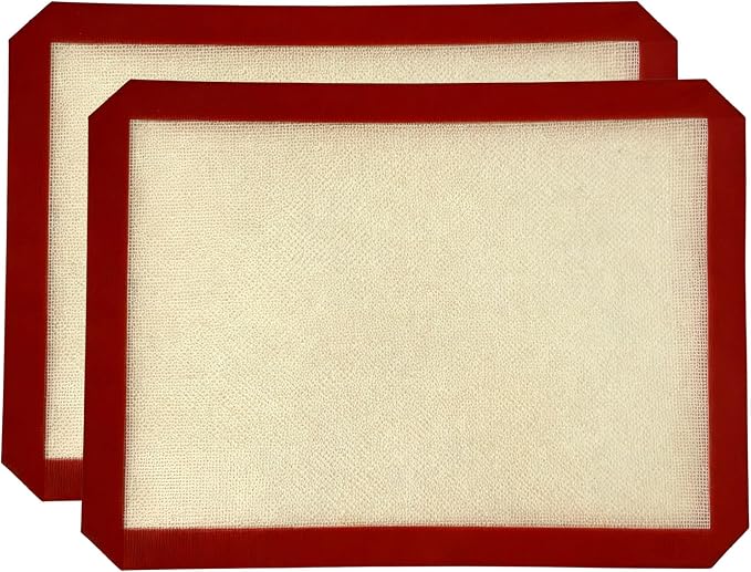 Silicone Baking Mat, 2 Pack Oven Baking Mat 16.5 x 11.6, Red | Reusable Baking Silicone Mat, Non stick Baking Mat Biscuit Slices