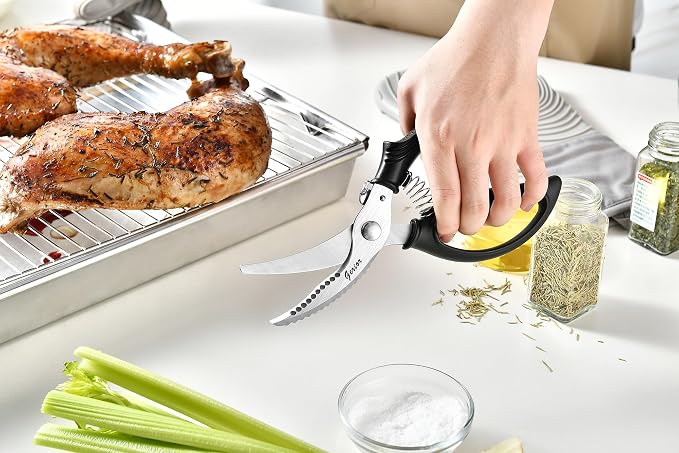 Heavy Duty Poultry Shears - Kitchen Scissors for Cutting Chicken, Poultry, Game, Meat - Chopping Vegetable - Spring Loaded