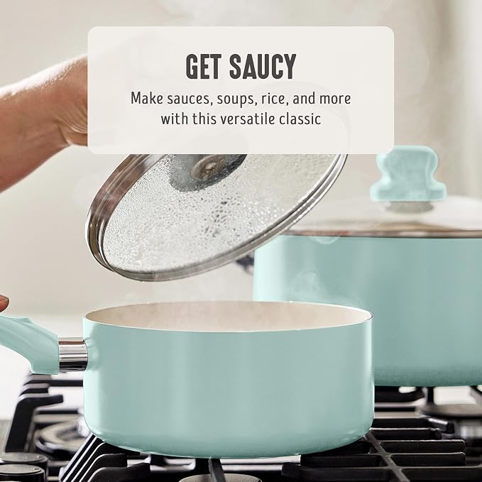 GreenLife 2QT Ceramic Nonstick Saucepan with Lid, Mint Green | PFAS-Free Ceramic Nonstick Coating, Soup Pot, Induction Ready, All Stovetop Compatible, Stay-Cool Handles, Dishwasher Safe