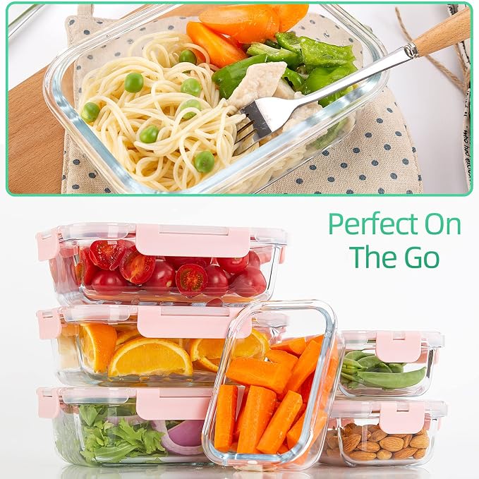 UMEIED Glass Meal Prep Containers 2 Compartment with Lids (5 Pack, 36oz) | Divided Glass Storage Containers for Lunch at Work, Leak-Proof Portion Control Food Containers, Microwave / Dishwasher Safe
