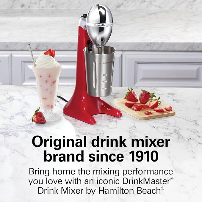 Hamilton Beach DrinkMaster Retro Milkshake Maker & Electric Drink Mixer | Drink Mixer, Milkshake Maker, Milk Frother | 2 Speeds | Extra-Large 28 oz. Stainless Steel Cup | Red | 733
