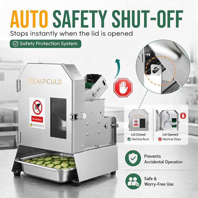 Electric Vegetable Slicer, 300W High-efficiency Automatic Fruit Slicer, 1-35mm Adjustable Thickness Vegetable Cutter for Home and Commercial Use, Track and Blade Rotation Speed Adjustable