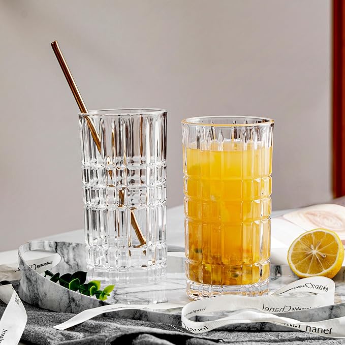Highball Glasses Set of 6, Tall Beverage Glasses Collins for Water, Juice, Cocktails, Beer, Soda, Wine (14 OZ)