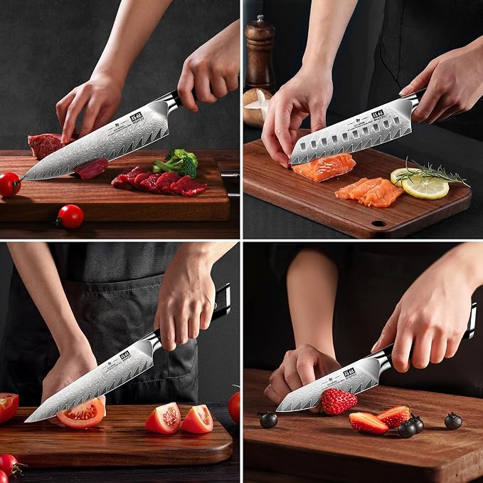 SHAN ZU 7-Piece Damascus Knife Set | Professional Kitchen Knife Sets for Chefs, Japanese 10Cr15MoV Super Steel Knife Block Set With G10 Handle , GYO Series