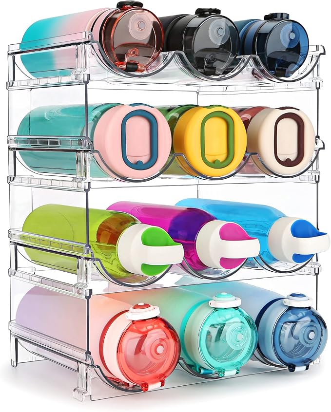 spospo Water Bottle Organizer for Cabinet 4 Pack Water Bottle Holder | Plastic Water Bottle Organization and Storage Shelf, Tumbler Organizer for Cabiner, Fridge, Kitchen, Desktop, Pantry