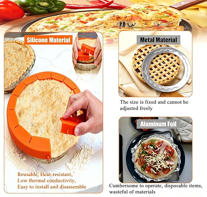 Easily Adjustable Silicone Pie Crust Protector, Fits8-11.5" Pie Crust | Food-Grade Pie Crust shield, Prevents Crust Edges from Burning,2 Anti-Slip Clips, Oven/Microwave/Dishwasher Safe,orange,2pcs