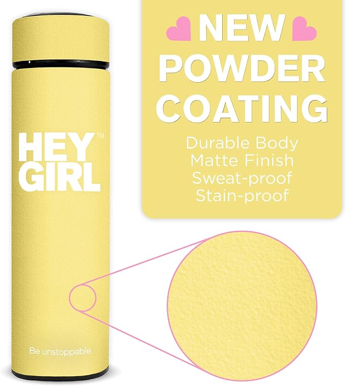Hey Girl Tea Infuser Bottle 450ml - Insulated Stainless Steel Water Bottle - Tea Tumbler with Tea Diffuser - Portable Travel Mug for Loose Leaf Tea & Infused Water - Tea Lovers Gifts for Women