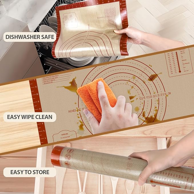 24" x 16" Silicone Baking Mat with Measurement Guides | Extra Thick Pastry Rolling & Sourdough Mat Baking Supplies for Making Pizza, Pie, Cookies and Bread