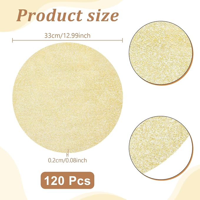 120PCS Disposable Gold Placemats Set, 13 Inch Gold Foil Table Mats Bulk, Metallic Mesh Pressed Round Doilies for Tables, Paper Placemats for Wedding Birthday Party Dining Table Home Decor