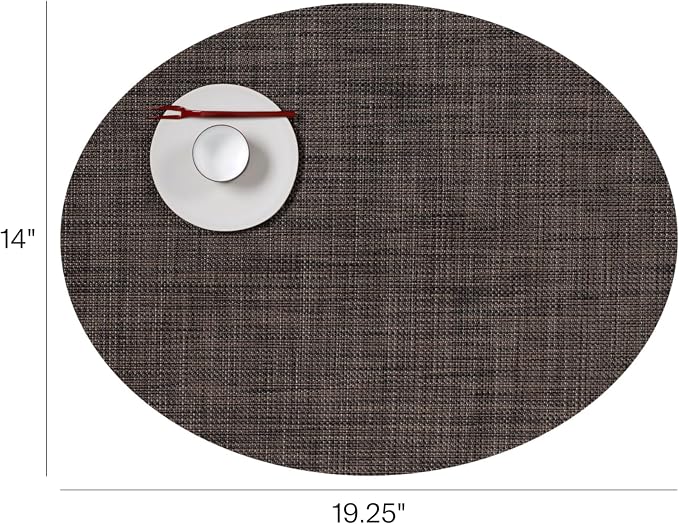 Chilewich Mini Basketweave Placemats, Woven Oval Placemats Set of 4 | Reusable, Stain-Resistant, Indoor/Outdoor Tabletop Protection, Dark Walnut, 14" x 19.25"