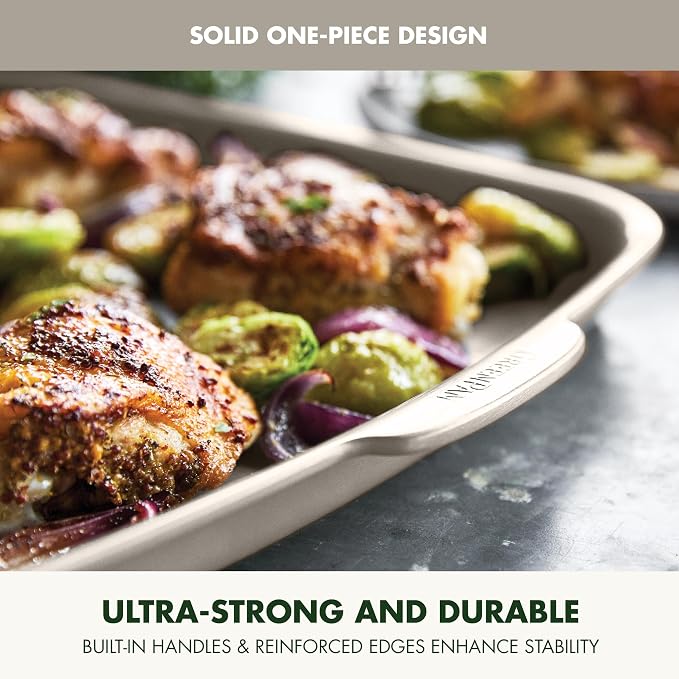 GreenPan Premiere Ovenware Healthy Ceramic Nonstick 18" x 13" Half Rectangular Baking Pan, PFAS-Free, Warp-Free Bakeware, Durable Quick Heating Tray, Oven Safe to 600F, Dishwasher Safe, Taupe