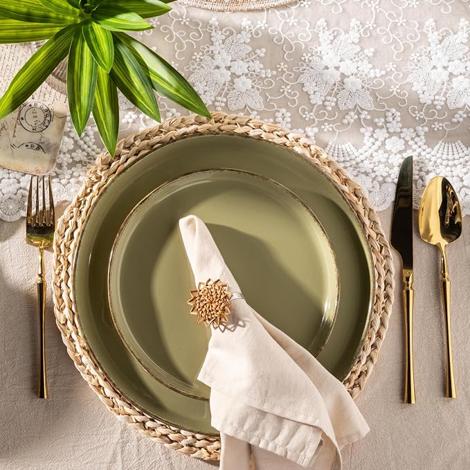 AmorArc Dinnerware Sets for 4, 12 Pieces Ceramic Plates and Bowls Set | Scratch Resistant Stoneware Dishes Set, Dishwasher & Microwave Safe,Olive Green
