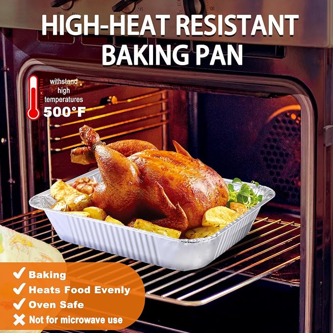 Aluminum Foil Pans 9x13 Disposable - Half Size Aluminum Foil Heavy Duty deep Steam Table Pan, Tin foil Turkey Sheets Tray Chafing Grill Accessories for Cooking, Baking, Storing, Food Prepping (30)