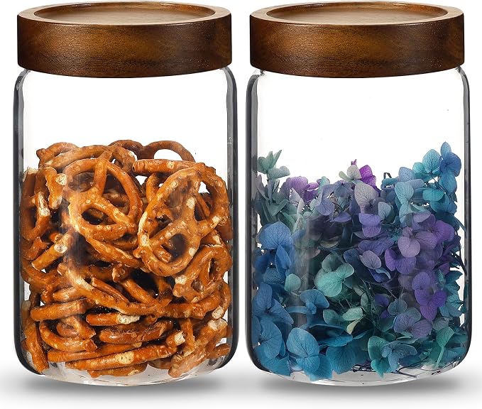 30oz Glass Jars with Airtight Lid Sugar Coffee coffee Storage Container Round Glass Candy Canisters for Spice Kitchen Seasoning Tea Herb Overnight Oats Bar Parfait Snacks (900ml/30oz-2 Pcs)