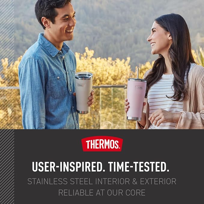 THERMOS Icon Series 24oz Stainless Steel Tumbler with Slide Lock Lid, Leakproof, Fits Cupholder, Dishwasher Safe, Griptec™ Non‑Slip Base, Keeps Drinks Hot 6 Hrs/Cold 22 Hrs, Navy USA