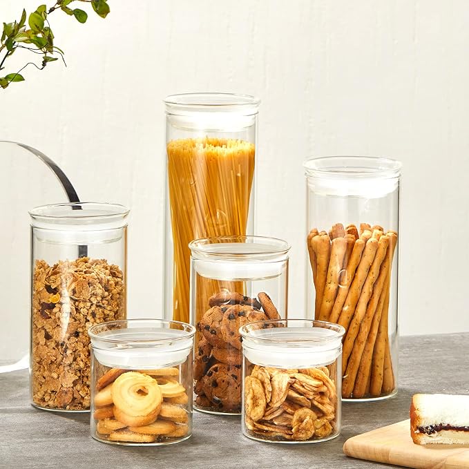 ZENS 17oz Glass Jars with Airtight Lid, Set of 4 Small Glass Storage Jars | Borosilicate Glass Canisters Set with Lids, Small Storge Containers for Kitchen Spice, Sugar, Blooming Tea,
