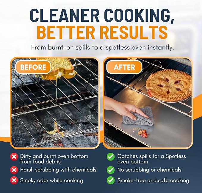 Oven Liners for Bottom of Oven - 4 Pack Large Heavy Duty Mats, 17”x25” Non-Stick Reusable Liner for Electric, Gas, Toasters, Grills - BPA & PFOA Free Kitchen Accessory to Keep It Clean (Silver)