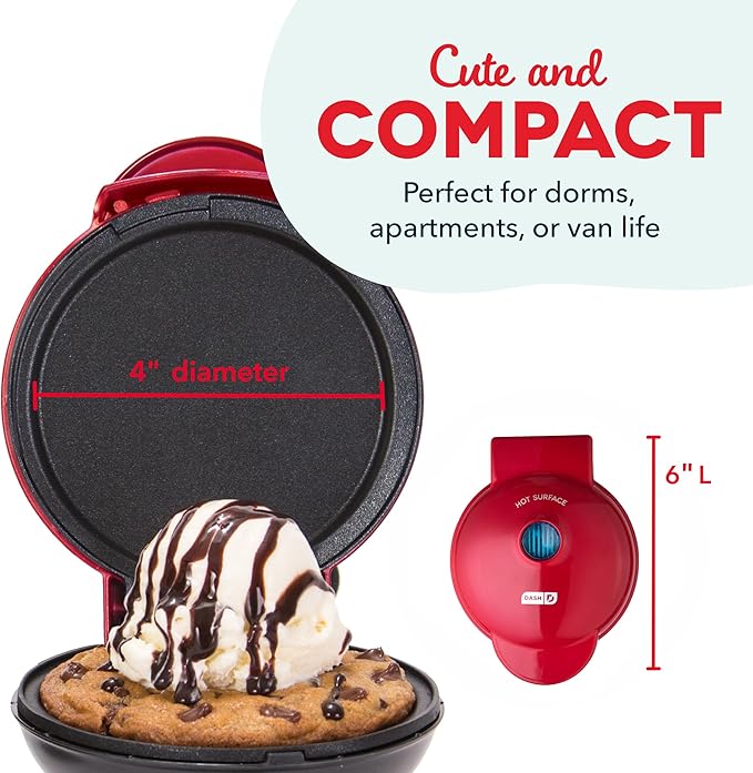 Dash Mini Maker Griddle, 4 Inch Nonstick Cooking Surface, Red | Compact Electric Mini Pancake Maker, Quick Heating, Single Serve Eggs, Hash Browns & Breakfast Sandwiches