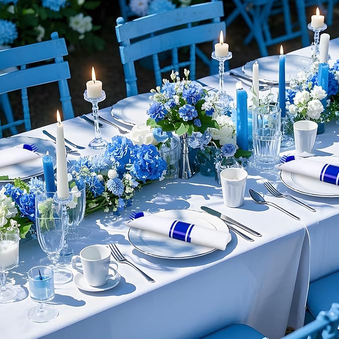 400PCS Pre Rolled Blue Plastic Silverware Set Heavy Duty for Wedding | Individually Wrapped Utensils, 100 Guests, Durable and Sturdy, BPA free, Includes Matching Napkins, for Festive Events