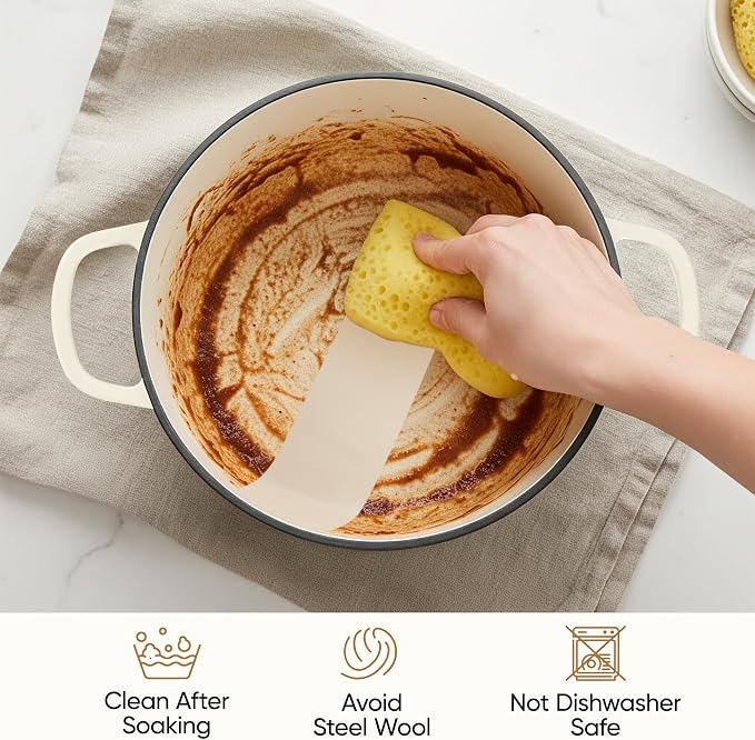 3 Quart Enameled Cast Iron Braiser, Non Stick Enameled Cast Iron Skillet with Lid, Dutch Oven Skillet with lid up to 500°F for Oven, Stove, Grill, Shallow Dutch Oven for Cook, Bake (Beige)