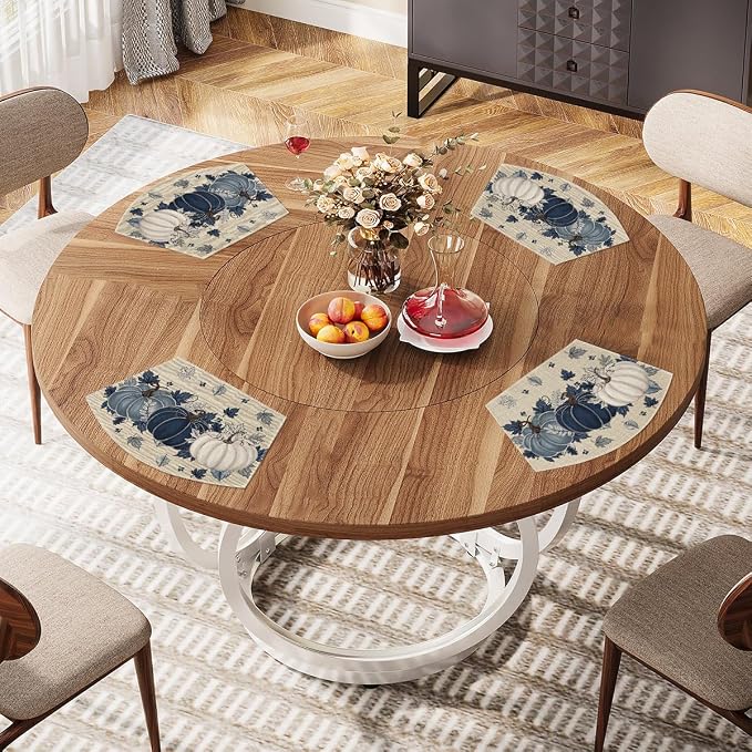 Artoid Mode Navy Blue Pumpkins Fall Wedge Placemats Set of 4-12 x 18 Inch | Heat-Resistant, Washable Table Mats, Seasonal Autumn Kitchen Dining Decor