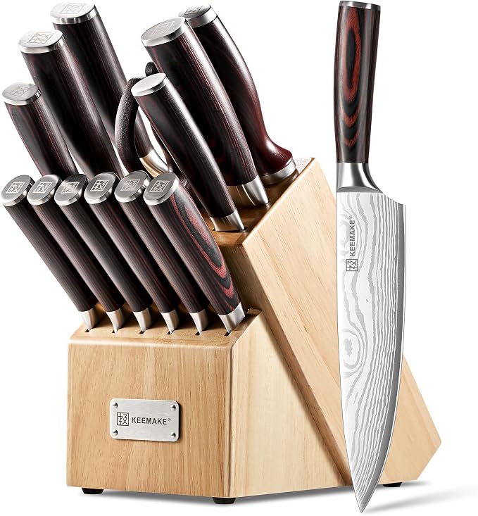 14 Pcs Kitchen Knife Set with Block, Ultra Sharp Knife Block Set | Japanese High Carbon Stainless Steel, Professional Chef Knife Set with Ergonomic Pakkawood Handle and Sharpener