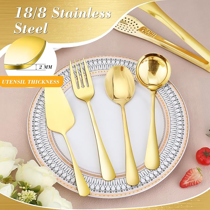 10 PCS 18/8 Gold Stainless Steel Serving Utensils Set
