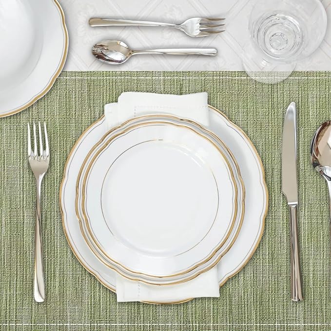 Green Placemats Set of 12, 12x18 Inch Washable Easy to Clean Heat-Resistant Anti-Skid Sage Green Placemats for Holiday Party Kitchen Dining Room Decoration