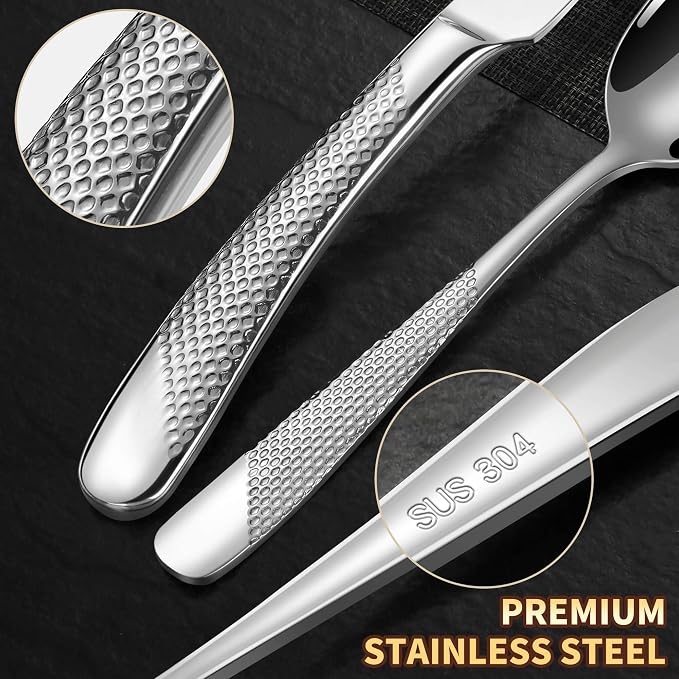 Hammered 30 Pieces Set Silverware Set for 6 with Serrated Forging Knives,18/10 Stainless Steel Modern Flatware Set,Unique Cutlery Set,Mirror Polished,Dishwasher Safe