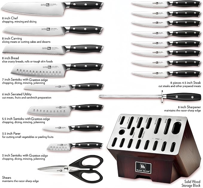 Stahl 19-Piece German Steel Kitchen Knife Block Set (Black) | Premium Knife Set, Long-Lasting Sharpness, Versatile Knife Choices, Space-Saving Block, Ideal For Food Prep & Large Gathering