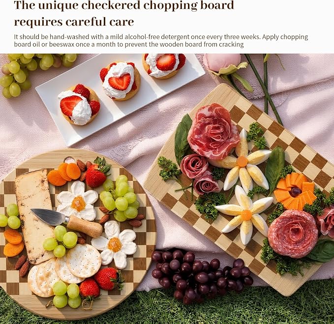 Bamboo Chopping Board, A Chessboard-Patterned Bamboo Chopping Board | Suitable for preparing meals in the kitchen, can be used for meats, vegetables, fruits and cooked food platters