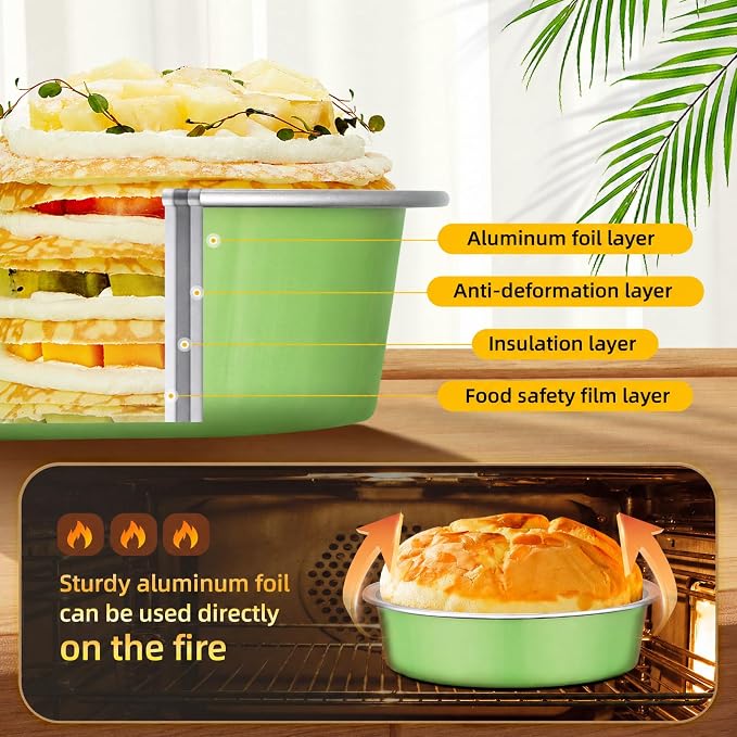 Beasea Mini Tart Pans with Lids 120 Pack, 7.3oz 4 Inch Matcha Green Disposable Aluminum Foil Baking Cups Pie Tart Tins Individual Dessert Mini Cake Containers Oven Dishes for Cheesecake Muffin