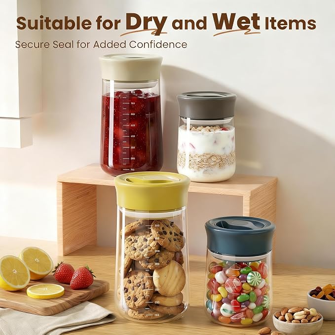 Airtight Glass Storage Jar 27 oz, Easy Open 1/4-Turn Lid Coffee Container | Easy-Open Quarter-Turn Lid, Airtight, Food Grade, Transparency, with Scale