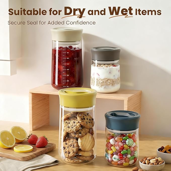 Airtight Glass Storage Jar 16 oz, Easy Open 1/4-Turn Lid Coffee Container | Easy-Open Quarter-Turn Lid, Airtight, Food Grade, Transparency, with Scale