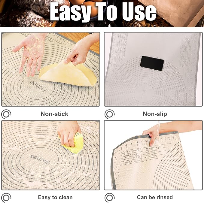 Silicone Pastry Mat 36x24 Inch Nonstick Baking Mat -Perfect for Dough, Pastry, Dough Rolling, Kneading Board, Pie Crust, Fondant, Pasta/Pizza, Kitchen Counter Mat