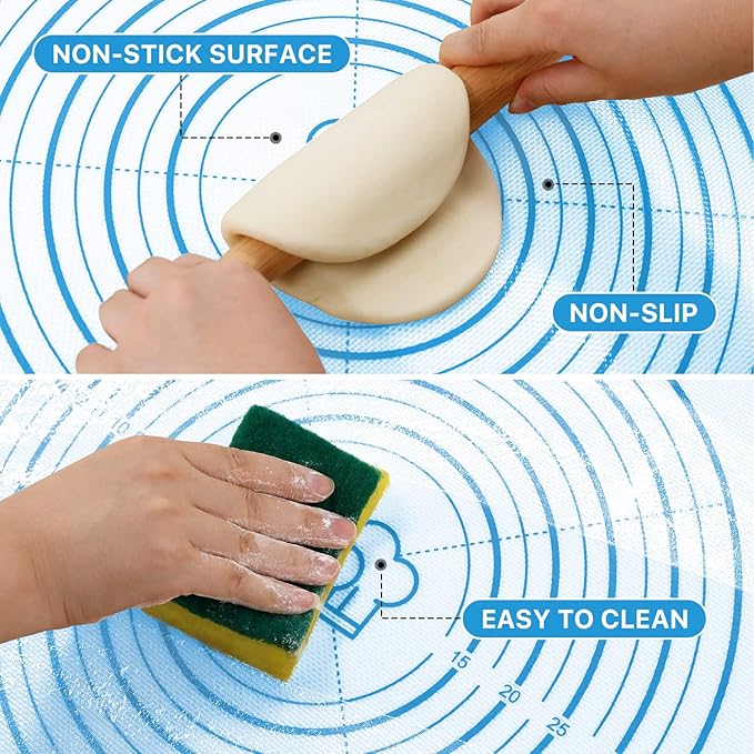 DANIA & DEAN 26"x16" Large Durable Silicone Baking Mat for Pastry and Bread | Non-Slip & Non-Stick Mat with Measurements, for Pizza, Pie Crust, Dough Rolling, Pasta & Sourdough, Reusable Counter Sheet