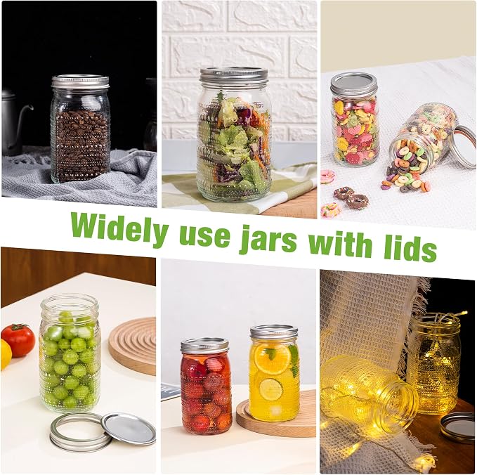 WACOI Mason Jars 32 Oz with Lids Wide Mouth 4 Pack, Glass Jars Canning Jars Large for Centerpieces Pickling Storage Food Meal Prep Salad Jam