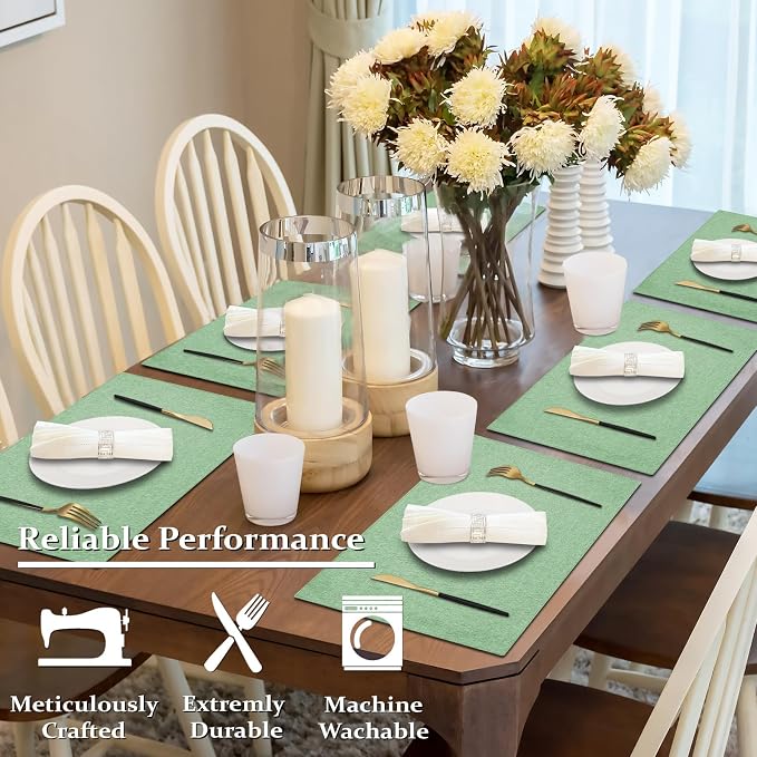 Cloth Placemats Set of 6, Cotton Linen Blend Place Mats, Light Green | Machine Washable, Double Layered, Heat Resistant, Fabric Dining Table Mats for Kitchen, Indoor & Outdoor, 13" x 19"
