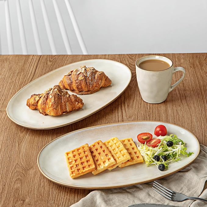 famiware Serving Platters Set of 3 Sizes - Oval, Cappuccino White | 15.59"/14.3"/12.9" Fine Stoneware Serving Trays for Party, Entertaining for Food, Turkey, Cheese, Microwave Dishwasher Safe